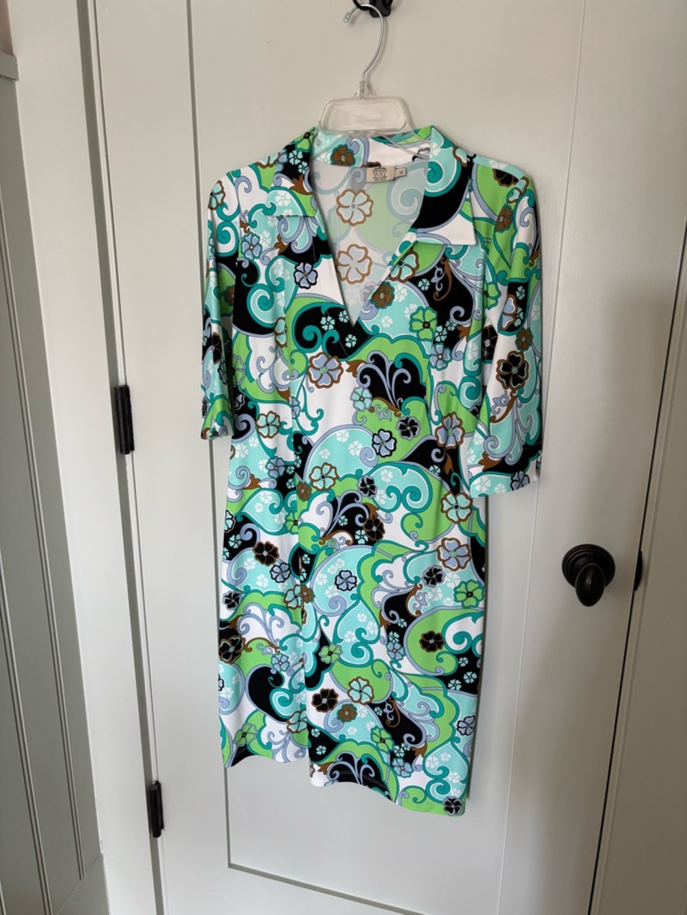 Katherine Way Aqua, Lime & Black Floral V-Neck Tunic